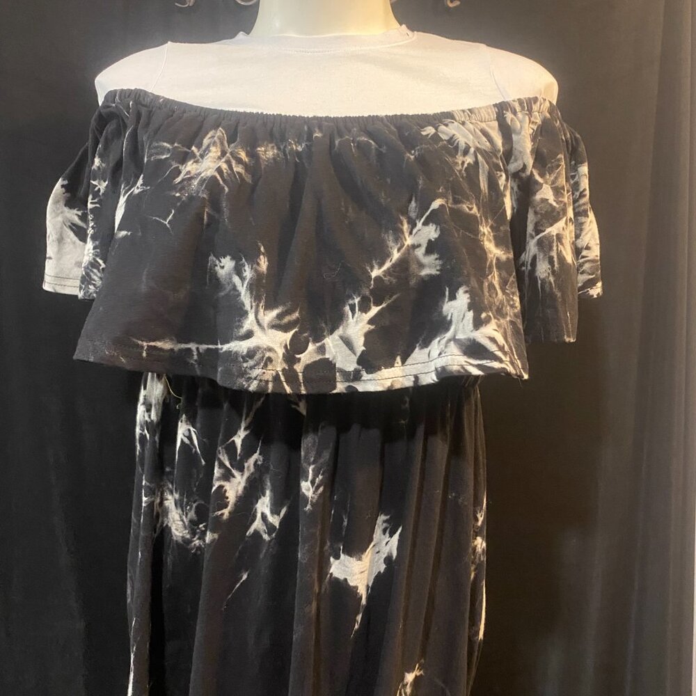 Aliling Black & White Tie Dye Off-Shoulder Maxi Dress - Size S - NWT